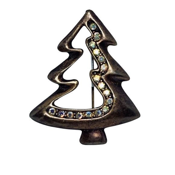 Tanya Creations Jewelry - Tanya Creations Brass Tone AB Rhinestones Christmas Tree Brooch (5856)